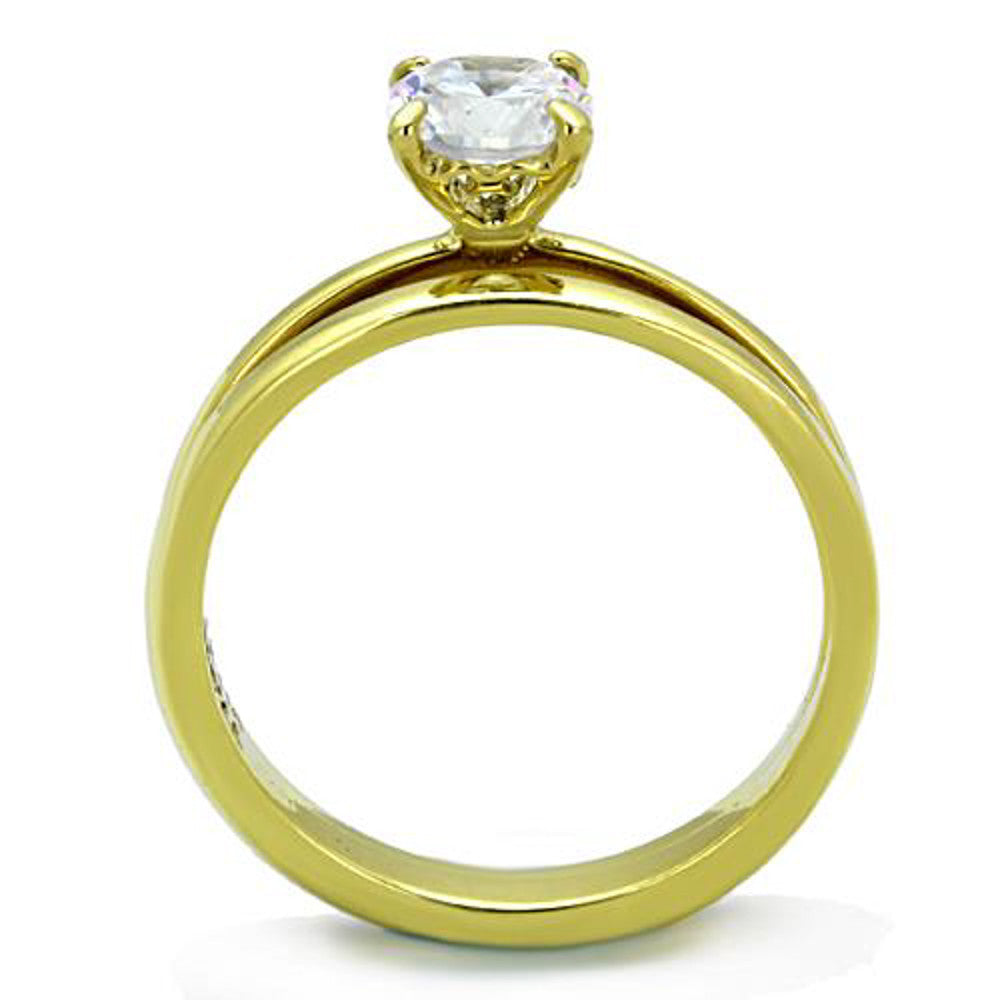 ARTK1721 Stainless Steel Classic Wedding Ring Set .85 Ct Round Cut CZ 14k GP Women's Size 5-10